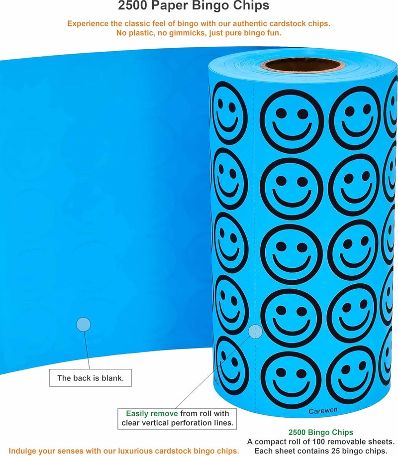 Carewon Store 2500 Bingo Chips, Blue (1 of 3 Colors), 3/4", Counting Chips, Math Counter, Reusable or Disposable - Image 2